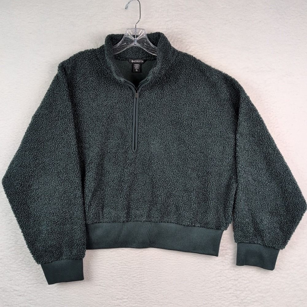 Athleta In The Clouds Sweatshirt Women's XL Pine Green 1/2 Zip Cropped Fleece